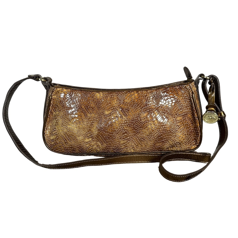 Brahmin Brown Snakeskin Pattern Shoulder Bag patent leather crossbody tan